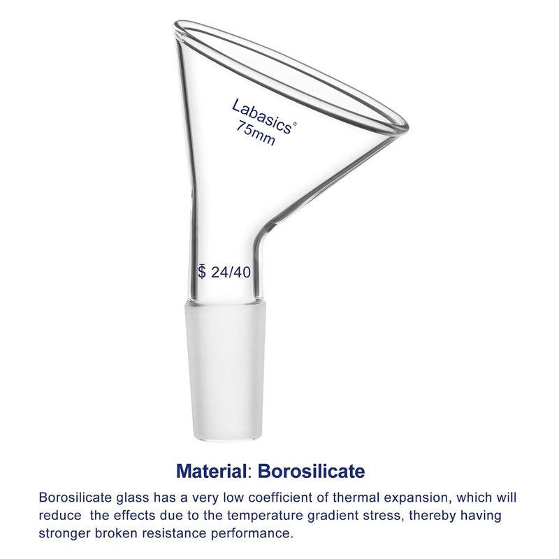 Labasics Glass Oblique Powder Funnel, Short Stem, Top Diameter with 24/40 Inner Joint, Chemical Resistant Filter Funnel for Laboratory Use, 2.95 inch - Image 3
